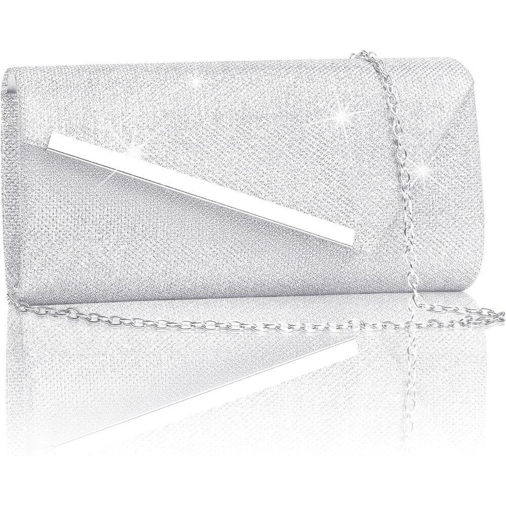 🆕Women Silver Sequin Glitter Evening Bag, Formal Envelope Clutch Purse